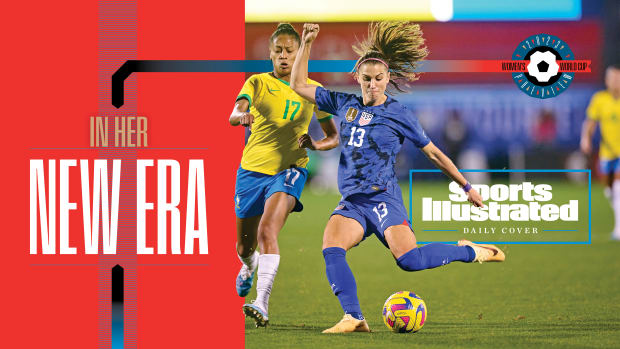 IN HER NEW ERA: A graphic of Alex Morgan attempting a shot for the U.S. women's national team.